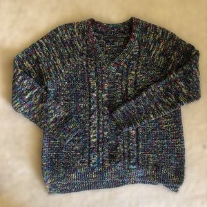 Time and Tru Cable Knit Rainbow V-neck Sweater